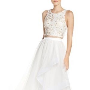 Two piece embroidered white gown